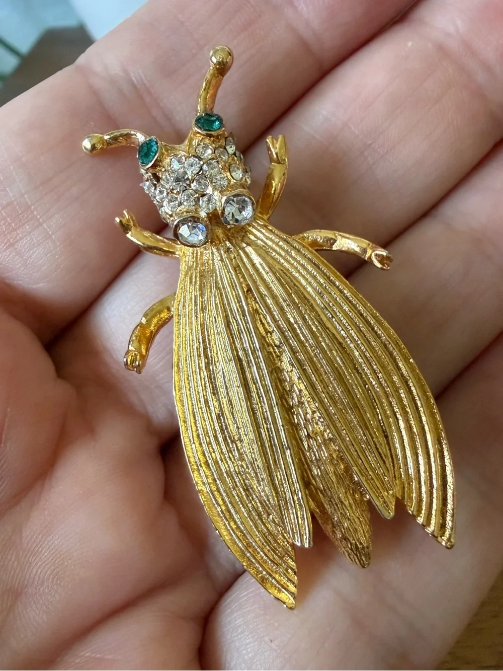 Vintage Signed Hattie Carnegie Cicada Locust Bug Brooch Gold Tone Insect Pin